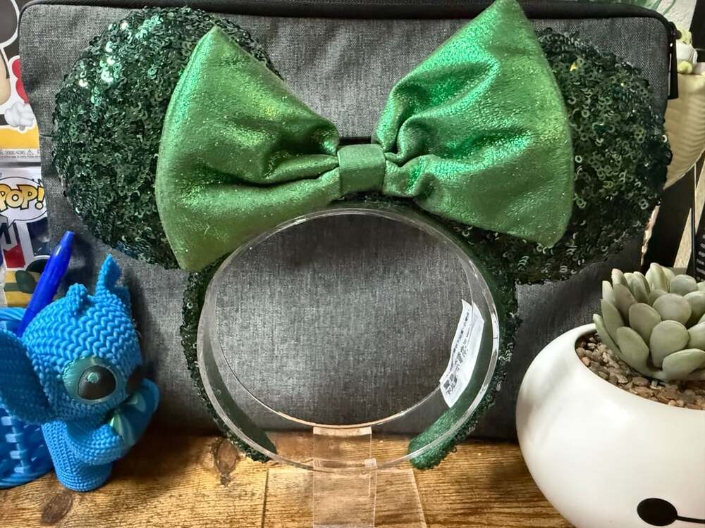 EUC Disney Parks Emerald Green Sequins Ears Headband